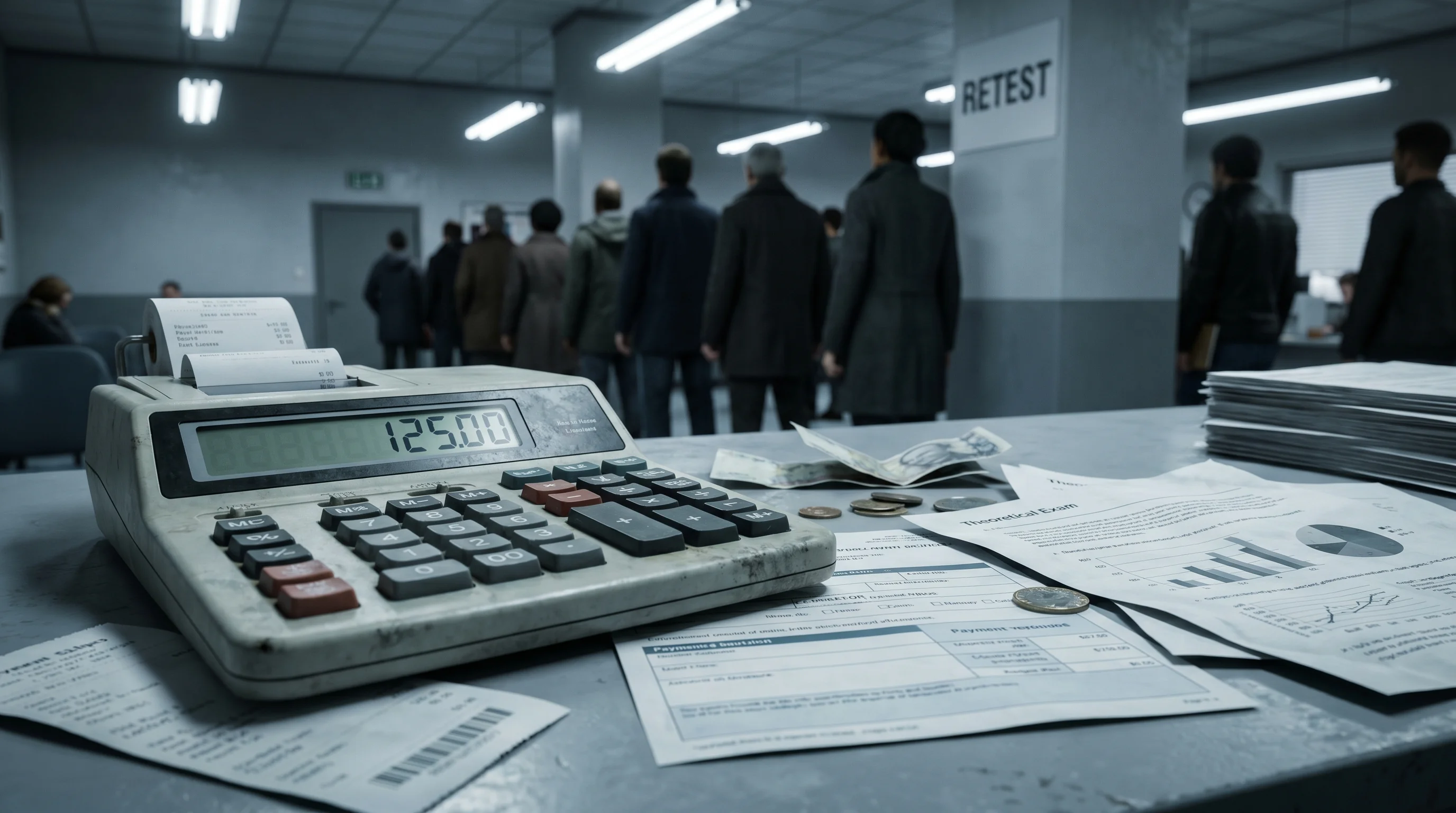 Extrato detalhado de custos reais revelando o prejuízo financeiro com taxas de reagendamento e aulas extras após reprovação no exame prático